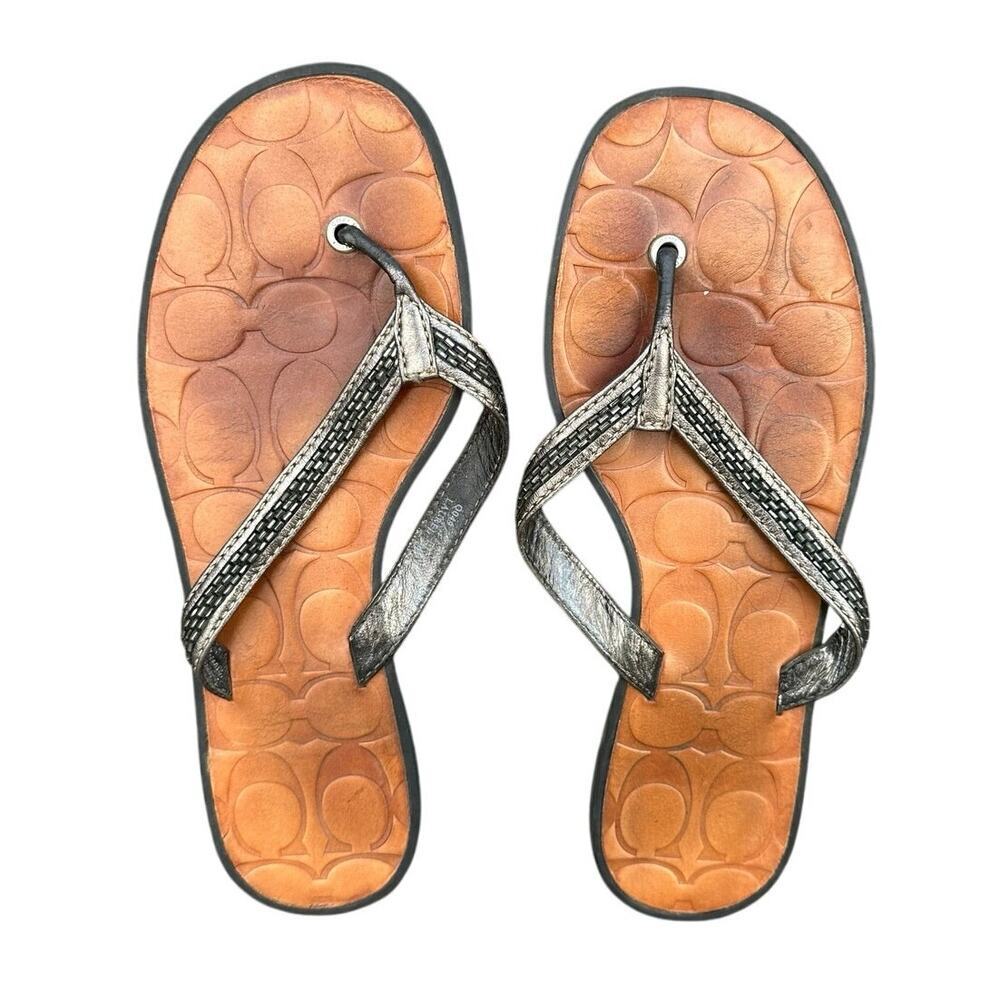 Coach Laurel Leather Flip Flop Sandals Size 7 Metallic‎ Bronze